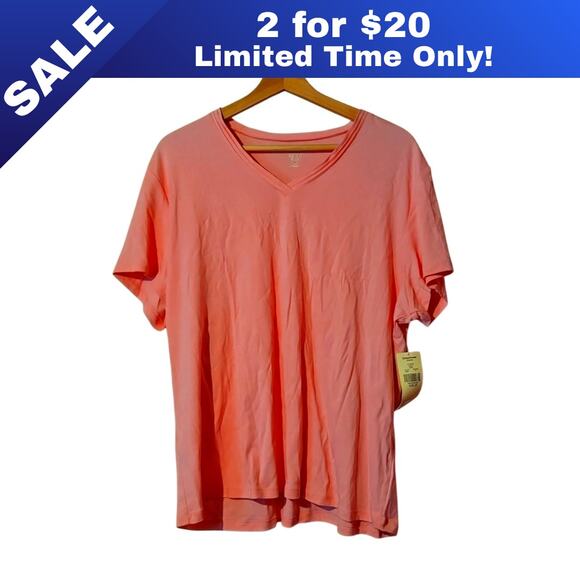 [Sale: 2 for $20!] NWT Valerie Stevens Coral Pink V-Neck T-Shirt 2X 0111 - Picture 1 of 9
